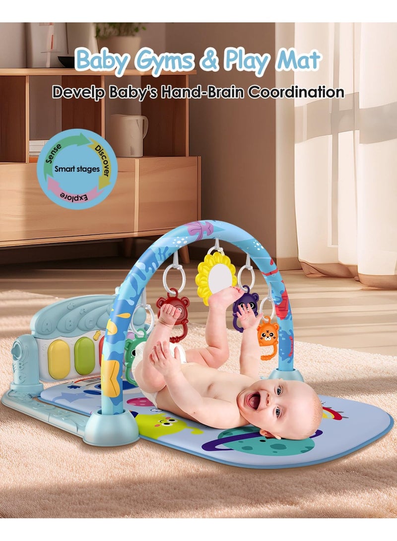 أل أيه بريشوس بساط لعب للأطفال، بساط أنشطة ممتع على شكل بيانو لوقت الاستلقاء على البطن مع 5 ألعاب حسية للأطفال الرضع، موسيقى وأضواء، هدايا للأولاد والبنات حديثي الولادة من عمر 0 ​​إلى 3 و6 و9 و12 شهرًا - Image 3